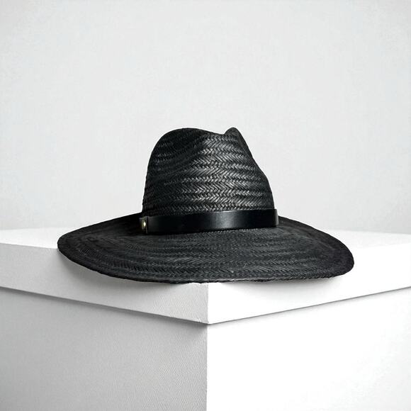 NWOT AllSaints Talia Fedora Hat Black Leather Trim - Picture 2 of 12